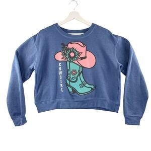 Relaxx Sweatshirt Womens Large Cowgirl Cropped Sweatshirt Blue Western